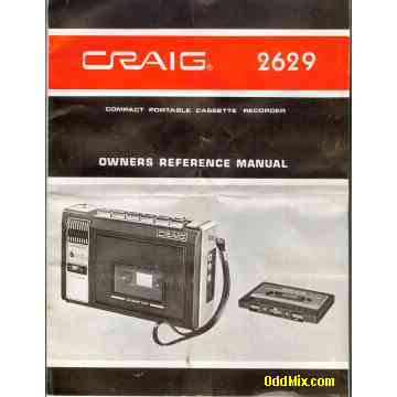 Craig 2629 Compact Cassette Recorder Owners Reference Manual Music Player [9 KB]