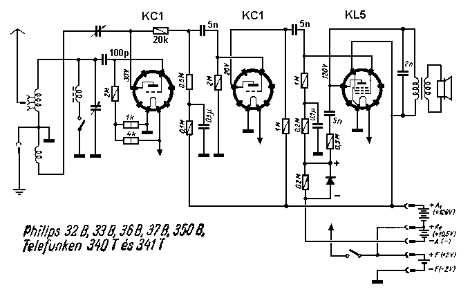 Philips 32B Three Tube Radio 1936 Vintage Restoration Data Schematic [10 KB]