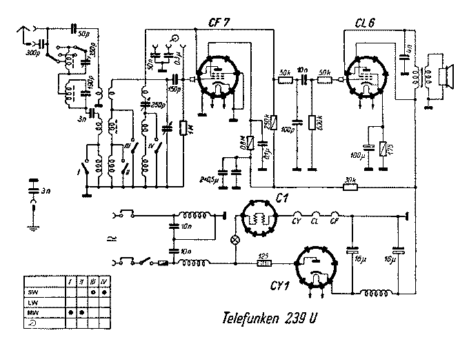 Telefunken 239U Three Tube Radio 1939 Vintage Restoration Data Schematic [13 KB]
